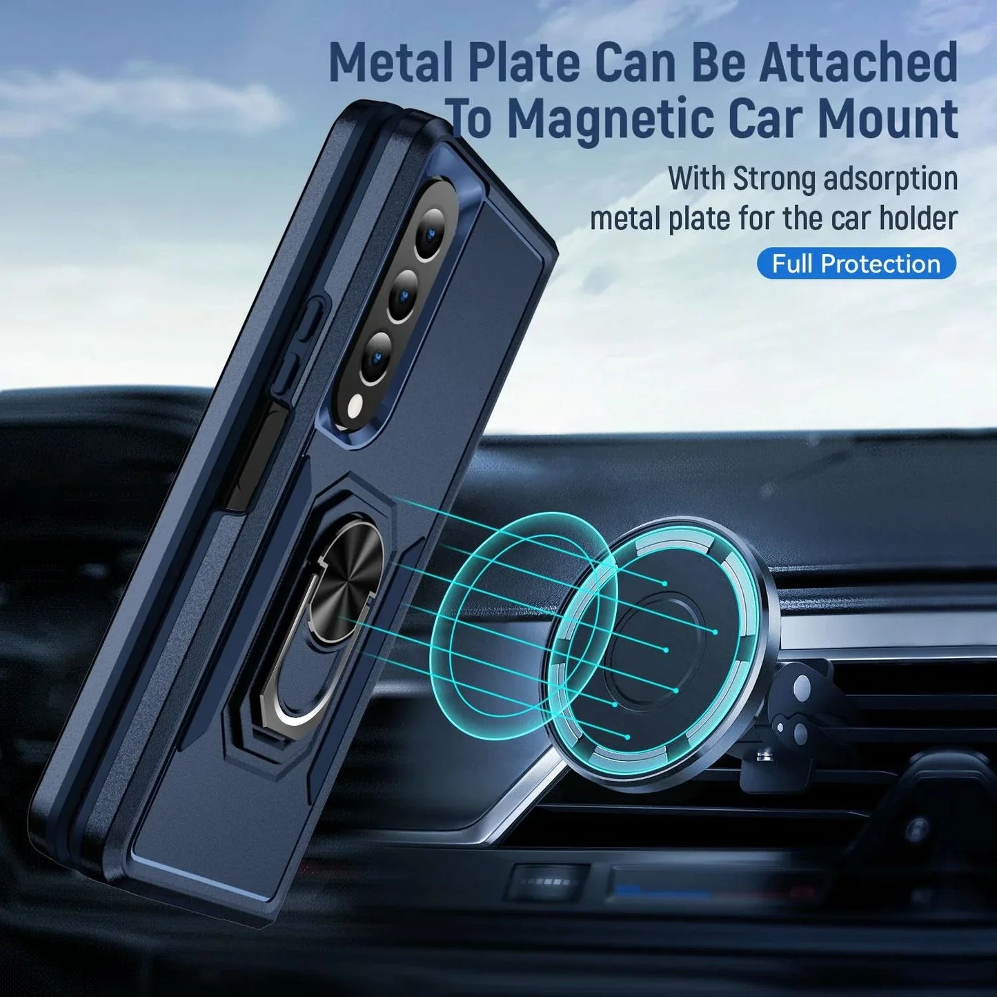 For Samsung Galaxy Z Fold4 5G Shockproof Case With Holder - Pc Tpu - Black - Mekamart Australia