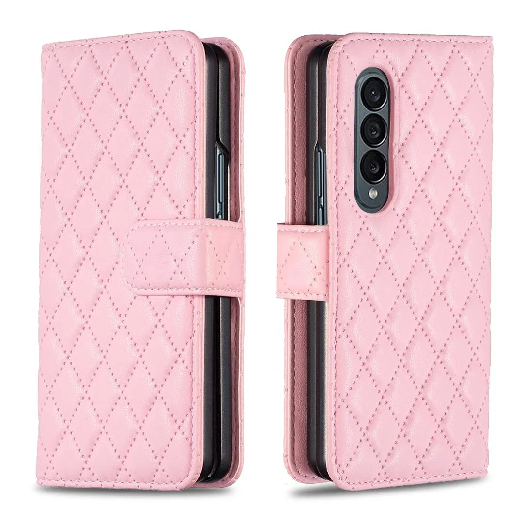 For Samsung Galaxy Z Fold4 5G Diamond Lattice Flip Wallet Case - Pink - Mekamart Australia