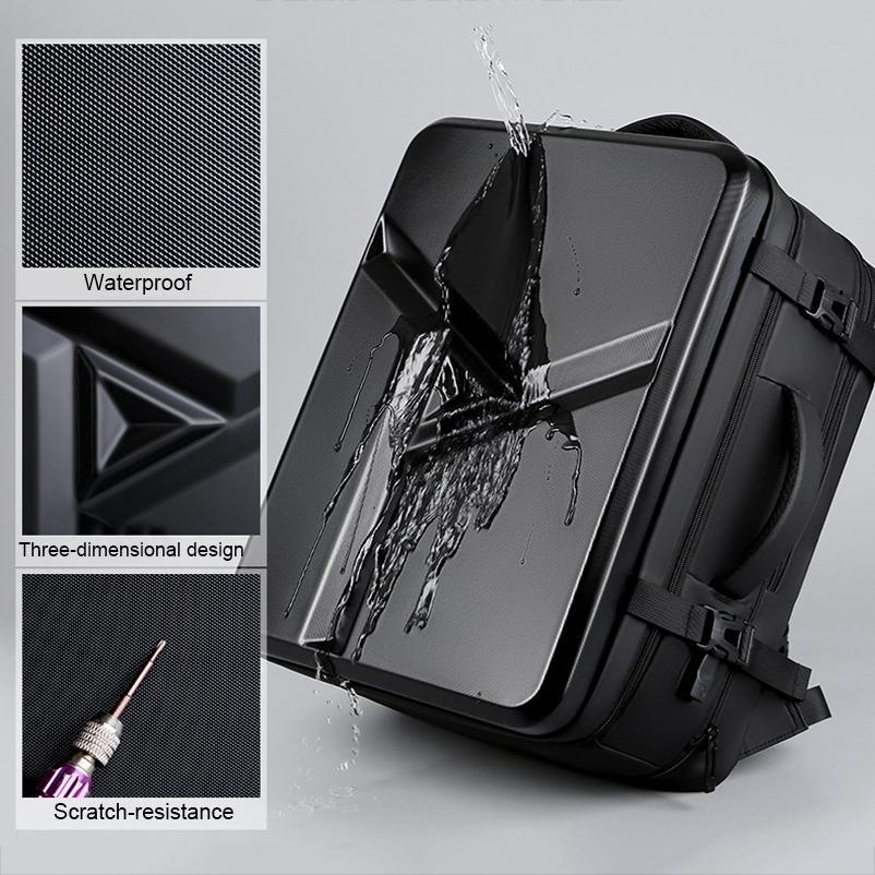 Waterproof Expandable Hard Shell Backpack with Usb Charging - Large Capacity Black - 161 Dark Gray - Mekamart Australia