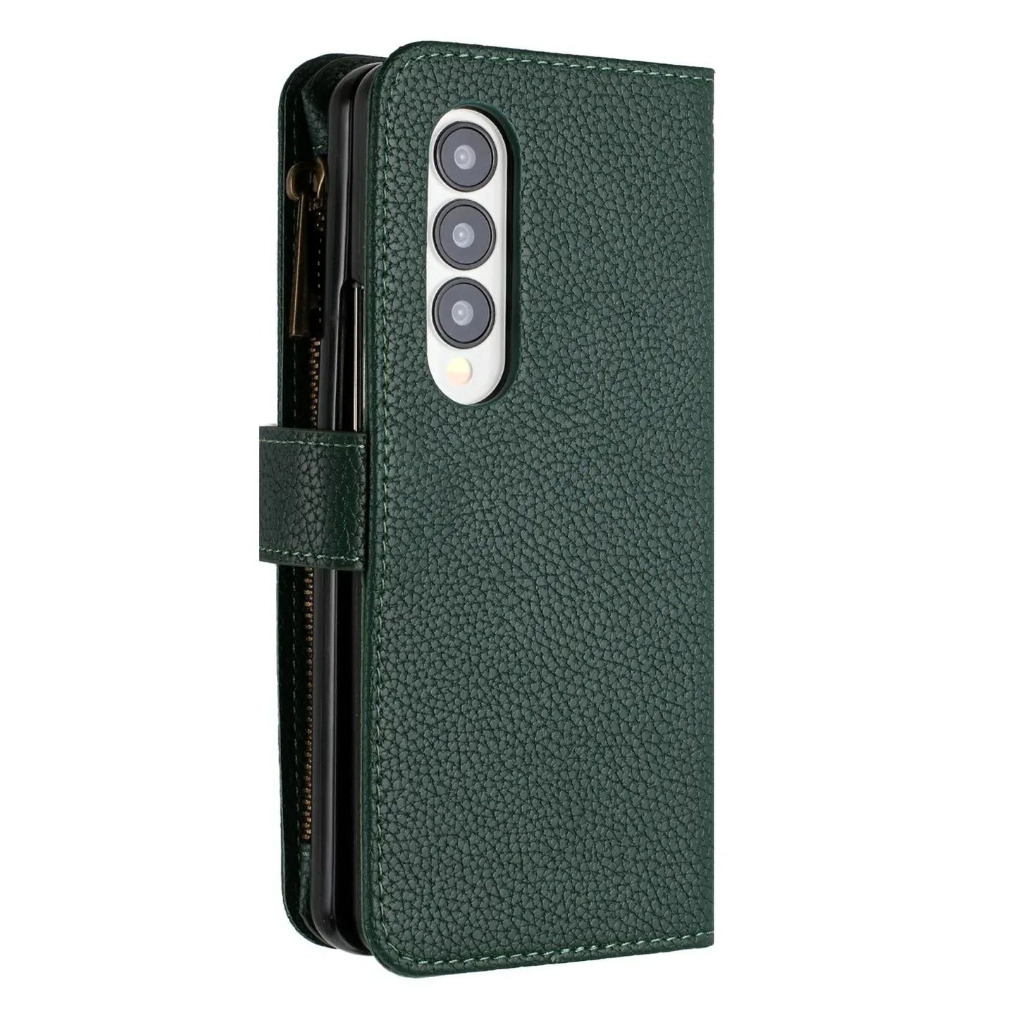 For Samsung Galaxy Z Fold4 5G Litchi Texture Zip Wallet - Green - Mekamart Australia