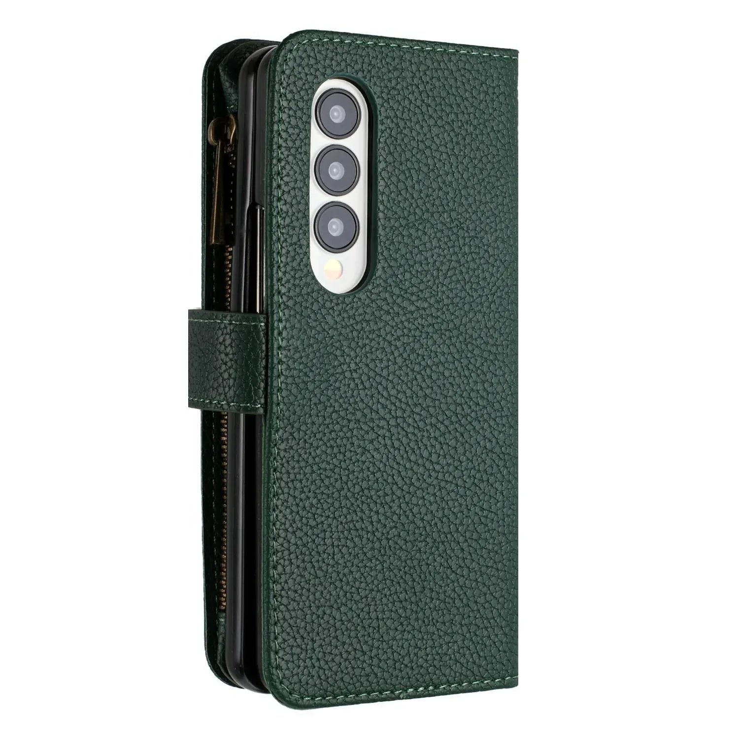 For Samsung Galaxy Z Fold4 5G Litchi Texture Zip Wallet - Green - Mekamart Australia
