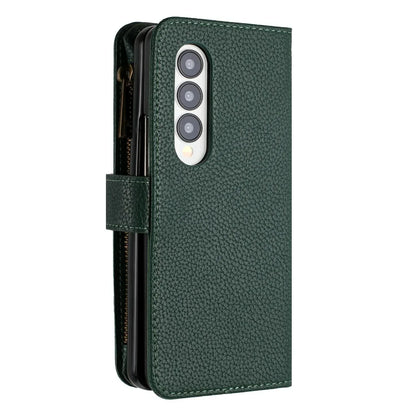 For Samsung Galaxy Z Fold4 5G Litchi Texture Zip Wallet - Green - Mekamart Australia