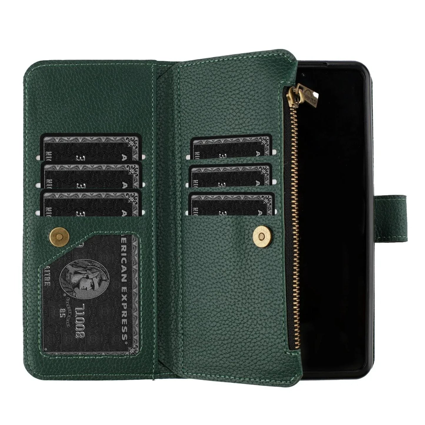 For Samsung Galaxy Z Fold4 5G Litchi Texture Zip Wallet - Green - Mekamart Australia
