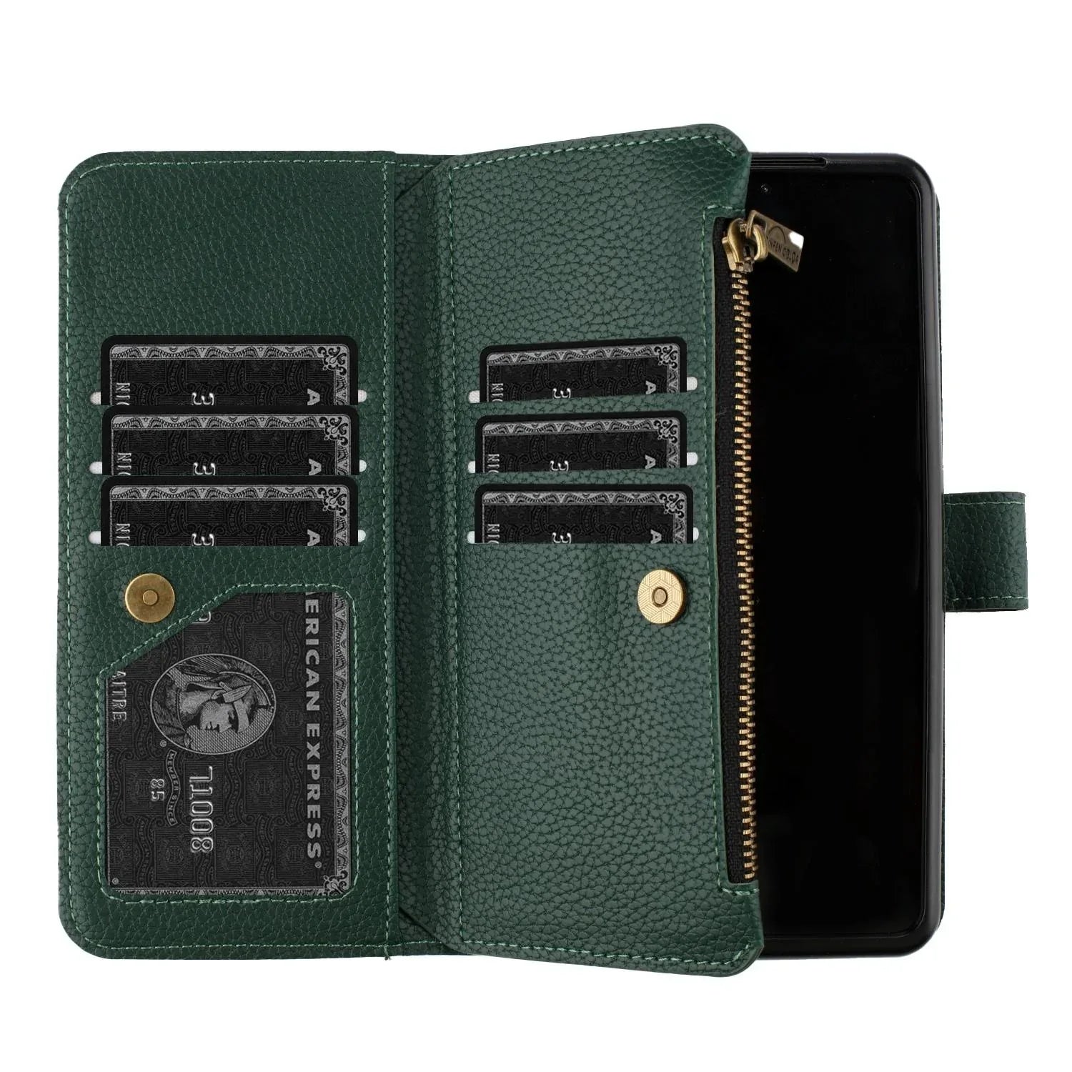 For Samsung Galaxy Z Fold4 5G Litchi Texture Zip Wallet - Green - Mekamart Australia