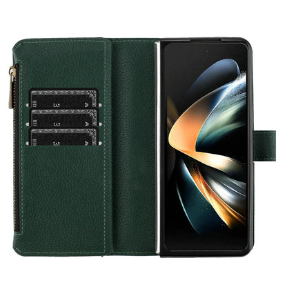 For Samsung Galaxy Z Fold4 5G Litchi Texture Zip Wallet - Green - Mekamart Australia