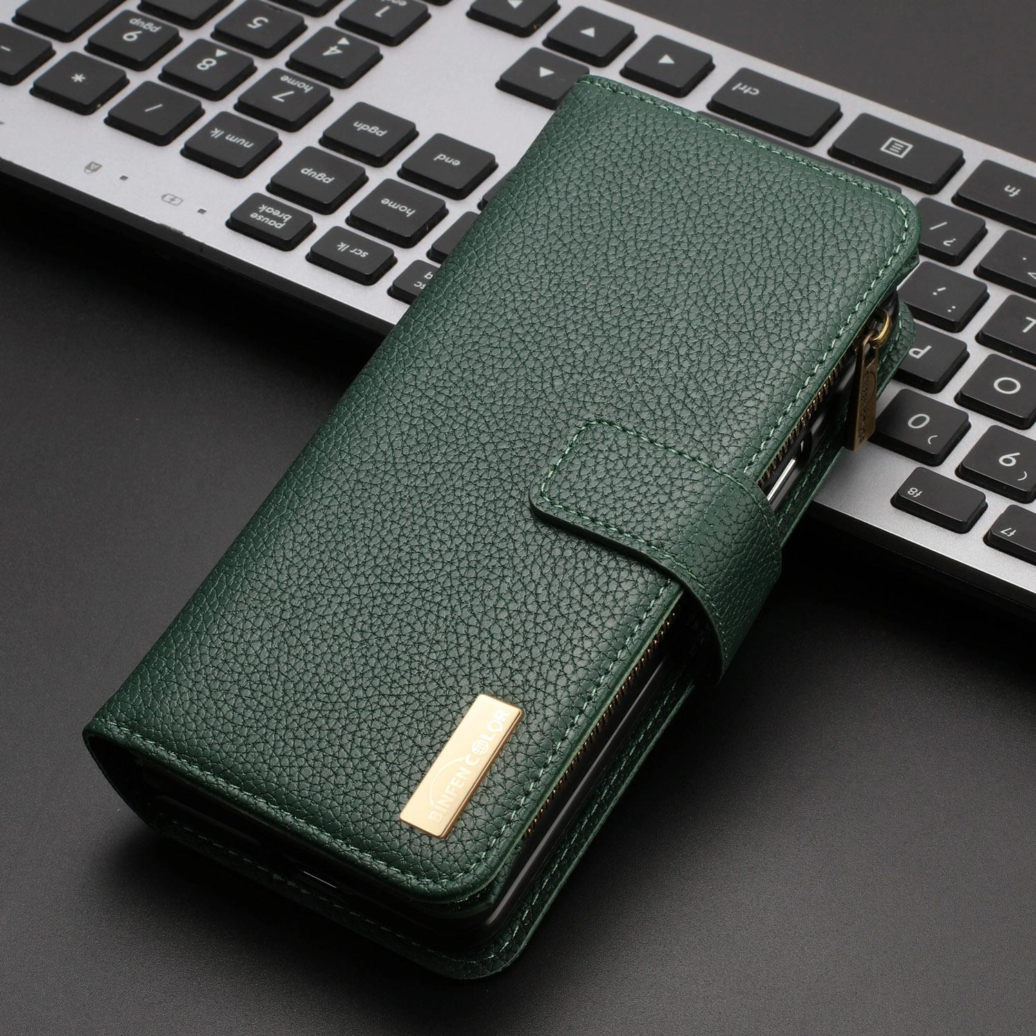 For Samsung Galaxy Z Fold4 5G Litchi Texture Zip Wallet - Green - Mekamart Australia