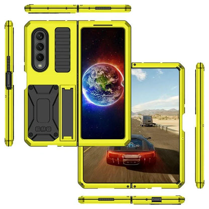 For Samsung Galaxy Z Fold4 5G Shockproof Metal Case With Holder - Yellow - Mekamart Australia