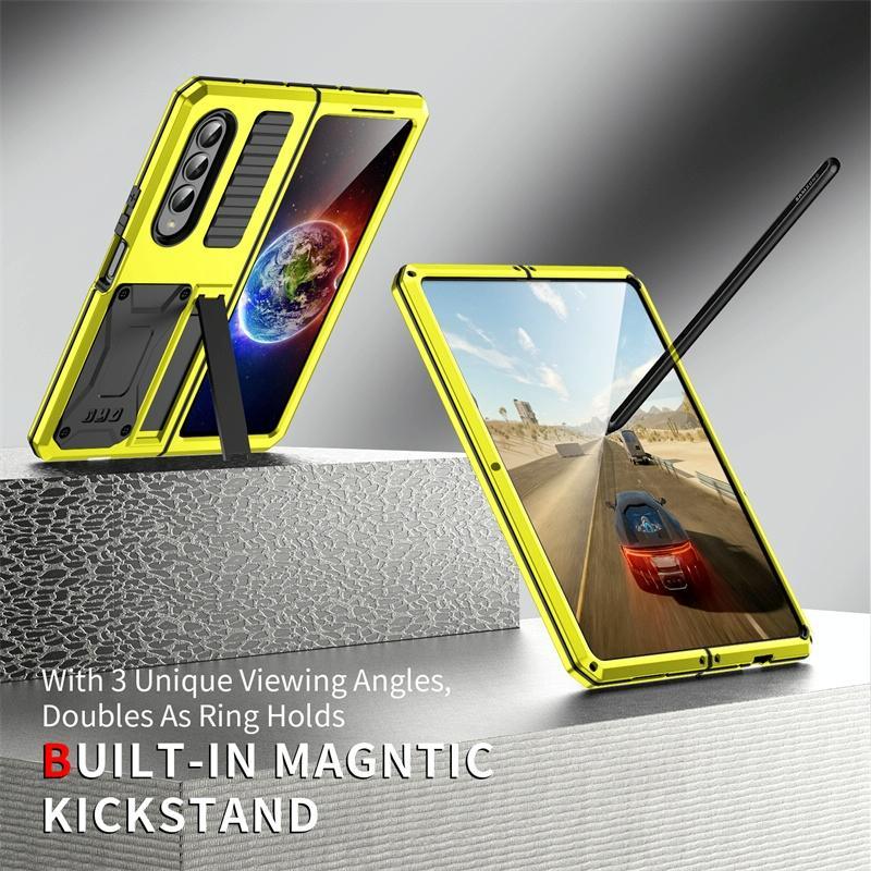 For Samsung Galaxy Z Fold4 5G Shockproof Metal Case With Holder - Yellow - Mekamart Australia