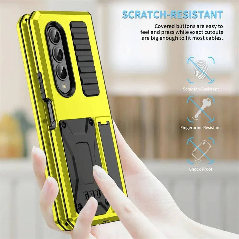 For Samsung Galaxy Z Fold4 5G Shockproof Metal Case With Holder - Yellow - Mekamart Australia