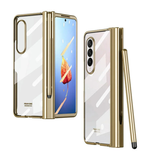 For Samsung Galaxy Z Fold4 5G Case With Pen Slot - Electroplated Full Body - Gold - Mekamart Australia