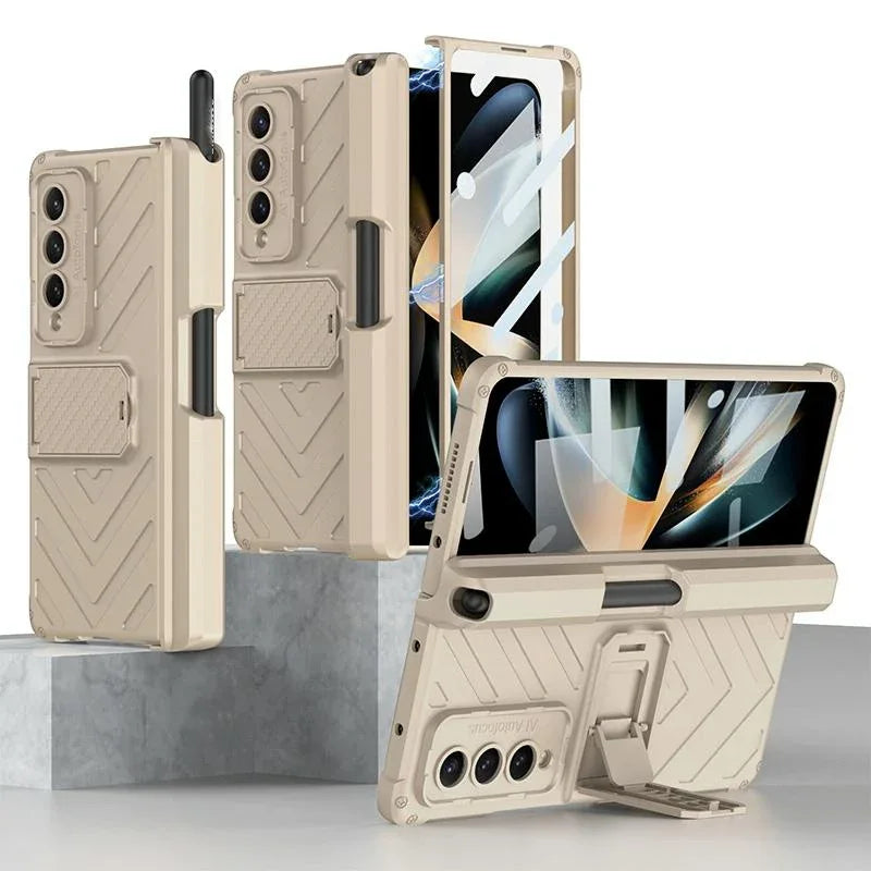 For Samsung Galaxy Z Fold4 5G Magnetic Armor Case With Push Pen - Champagne Gold - Mekamart Australia