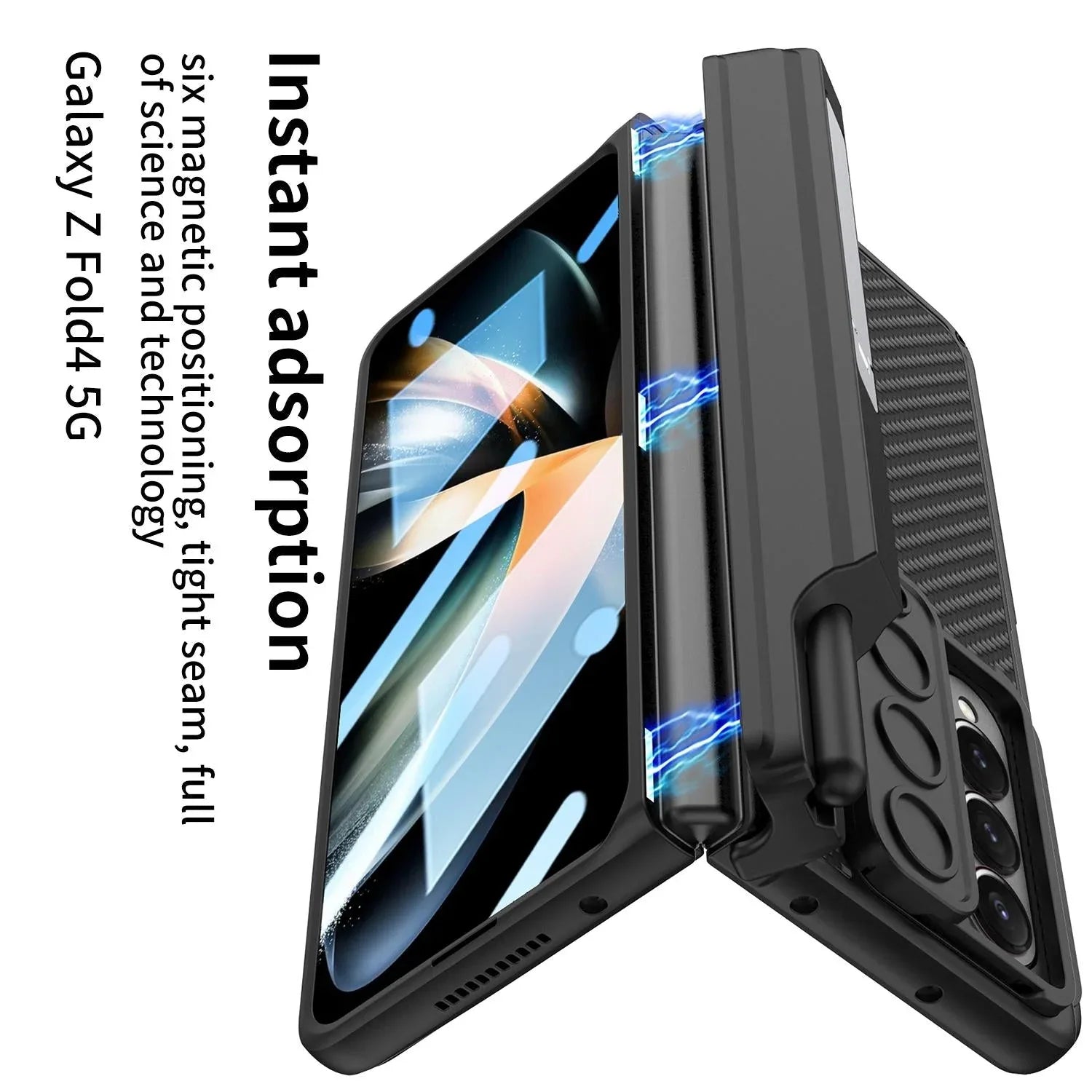 For Samsung Galaxy Z Fold4 5G Magnetic Leather Flip Case With Holder - Carbon Fiber - Mekamart Australia