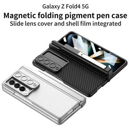 For Samsung Galaxy Z Fold4 5G Magnetic Leather Flip Case With Holder - Carbon Fiber - Mekamart Australia