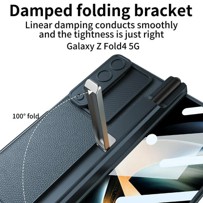 For Samsung Galaxy Z Fold4 5G Magnetic Leather Flip Case With Holder - Carbon Fiber - Mekamart Australia