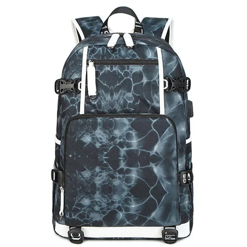 Student Waterproof Printed Backpack - Geometric Black - Mekamart Australia