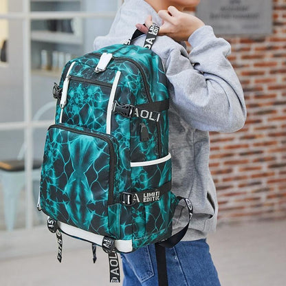 Student Waterproof Printed Backpack - Geometric Black - Mekamart Australia