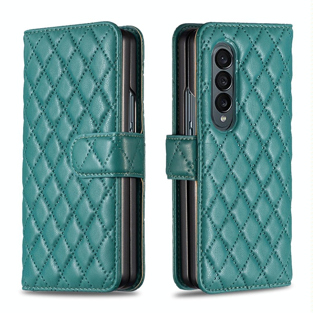 For Samsung Galaxy Z Fold4 5G Diamond Lattice Flip Wallet Case - Green - Mekamart Australia