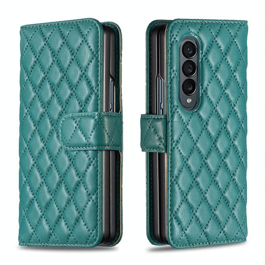 For Samsung Galaxy Z Fold4 5G Diamond Lattice Flip Wallet Case - Green - Mekamart Australia