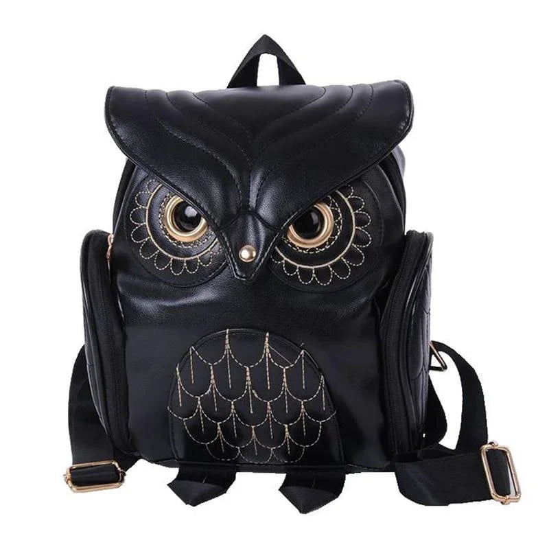 Women Owl Print Pu Backpack - Colourful and Stylish - Gold - Mekamart Australia