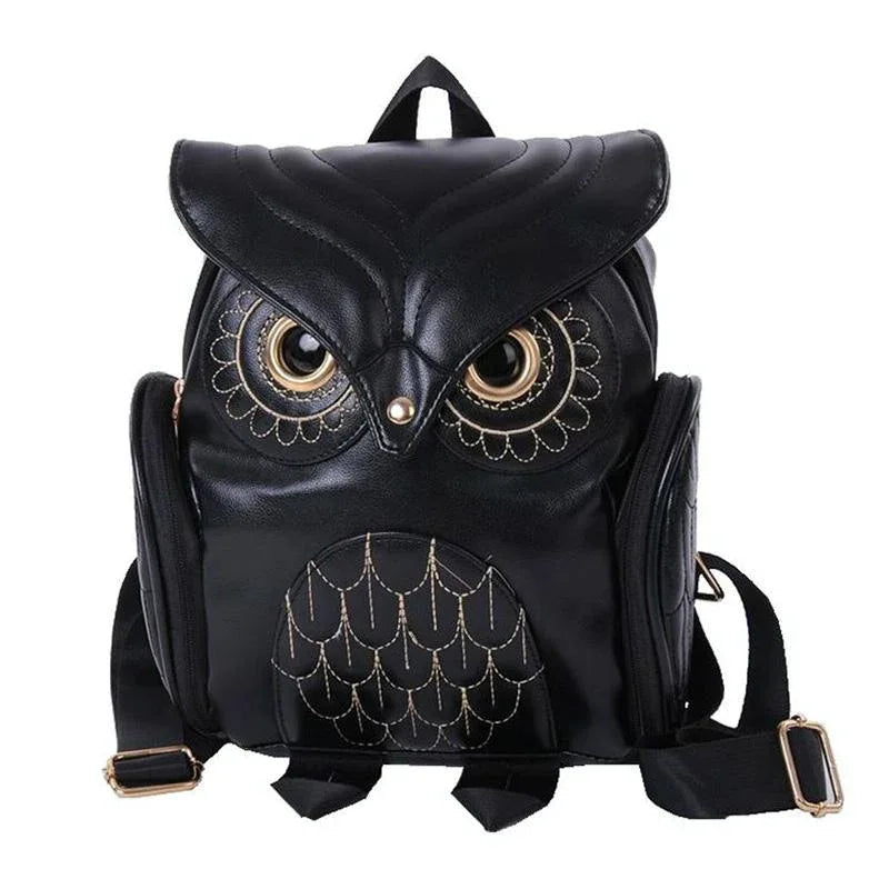Women Owl Print Pu Backpack - Colourful and Stylish - Gold - Mekamart Australia