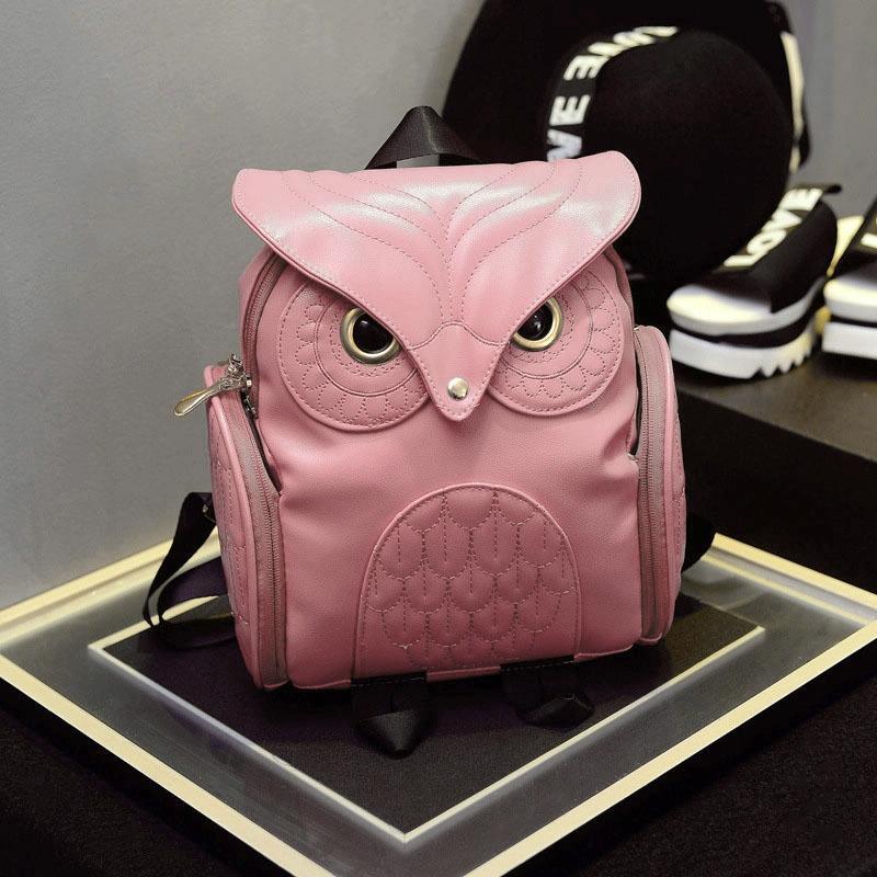 Women Owl Print Pu Backpack - Colourful and Stylish - Gold - Mekamart Australia