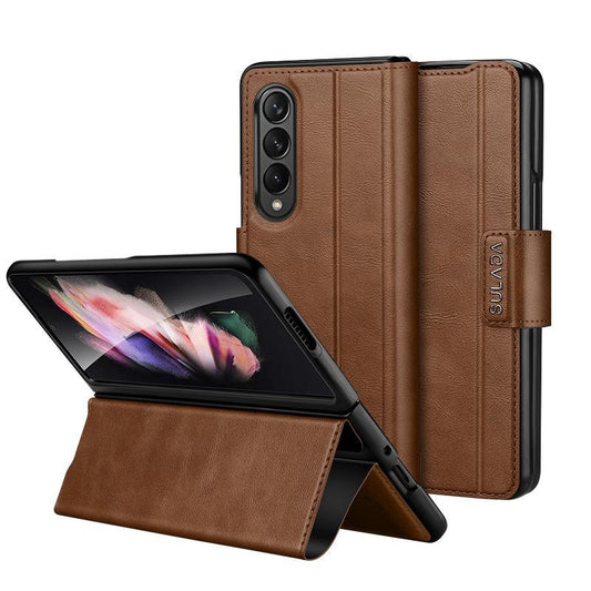 For Samsung Galaxy z Fold4 5G Magnetic Snap Leather Flip Case - All-inclusive - Brown - Mekamart Australia