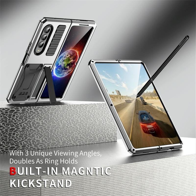 For Samsung Galaxy Z Fold4 5G Shockproof Metal Case With Holder - Silver - Mekamart Australia