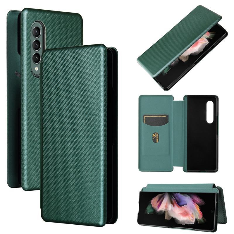 For Samsung Galaxy Z Fold4 5G Carbon Fiber Flip Leather Case - Green - Mekamart Australia