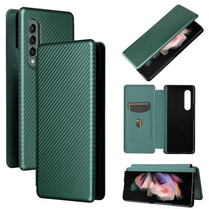 For Samsung Galaxy Z Fold4 5G Carbon Fiber Flip Leather Case - Green - Mekamart Australia