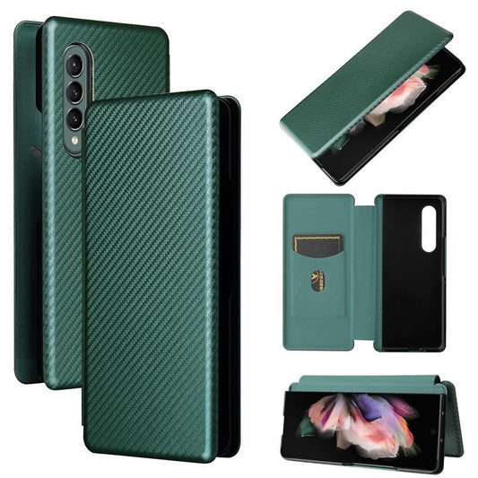 For Samsung Galaxy Z Fold4 5G Carbon Fiber Flip Leather Case - Green - Mekamart Australia
