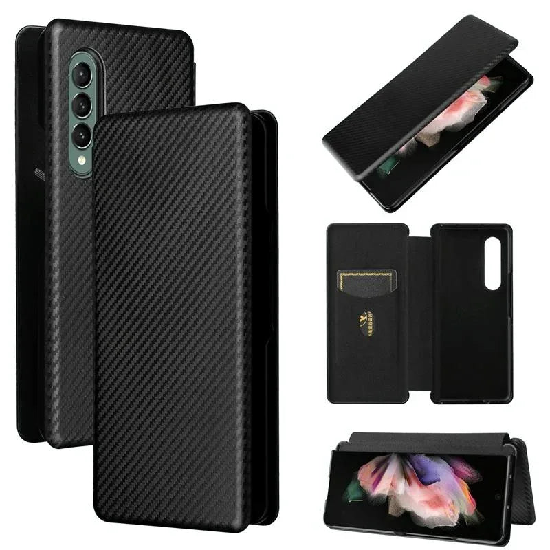 For Samsung Galaxy Z Fold4 5G Carbon Fiber Flip Leather Case - Green - Mekamart Australia