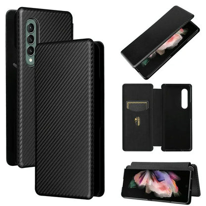 For Samsung Galaxy Z Fold4 5G Carbon Fiber Flip Leather Case - Green - Mekamart Australia