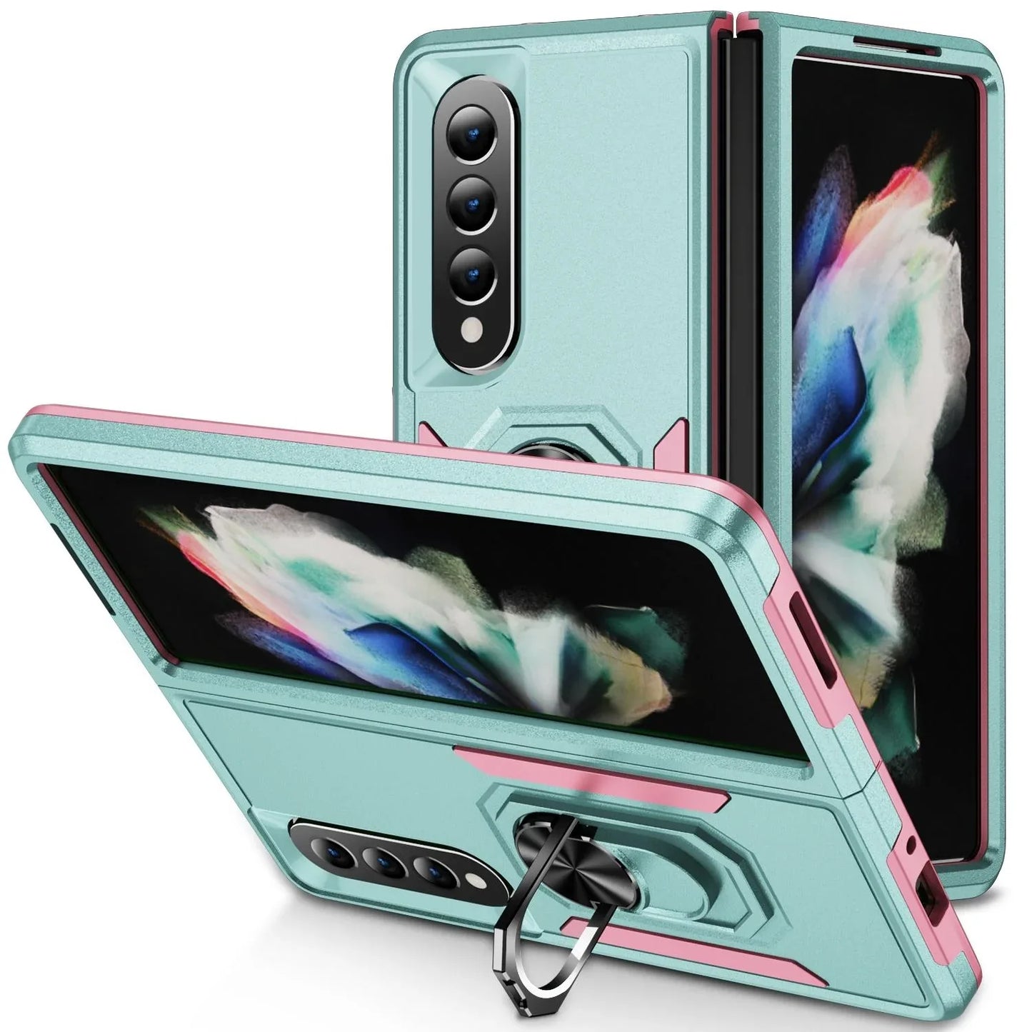 For Samsung Galaxy Z Fold4 5G Shockproof Case With Holder - Pc Tpu - Red + Rose Red - Mekamart Australia