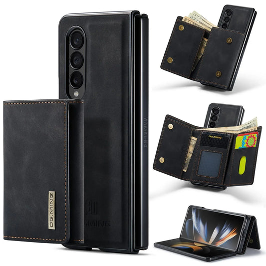 For Samsung Galaxy Z Fold4 5G Wallet Case - 3 Fold Multi Card Holder - Black - Mekamart Australia