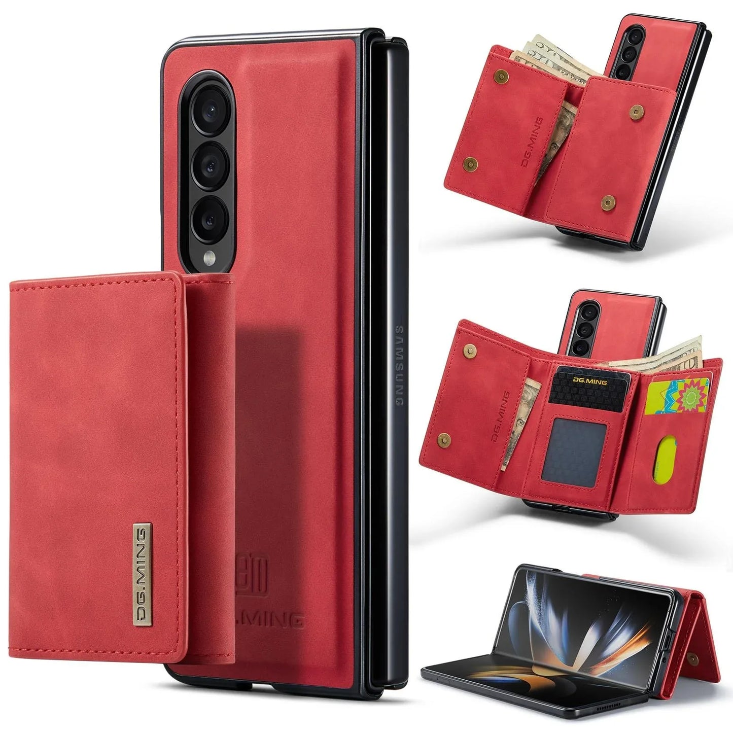 For Samsung Galaxy Z Fold4 5G Wallet Case - 3 Fold Multi Card Holder - Black - Mekamart Australia