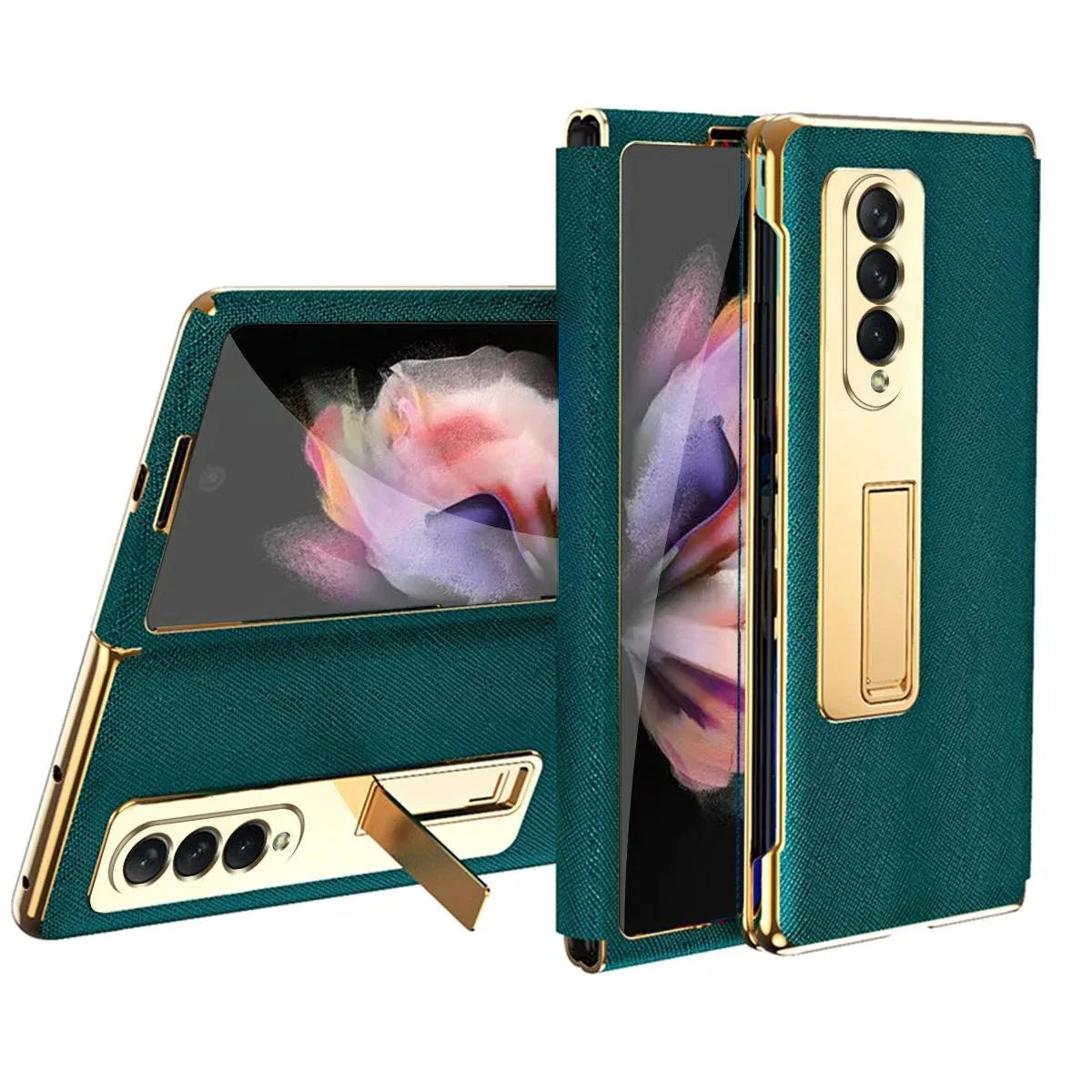 For Samsung Galaxy Z Fold4 5G Flip Case With Tempered Film - Textured Hinge - Cyan - Mekamart Australia