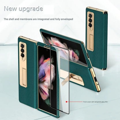 For Samsung Galaxy Z Fold4 5G Flip Case With Tempered Film - Textured Hinge - Cyan - Mekamart Australia