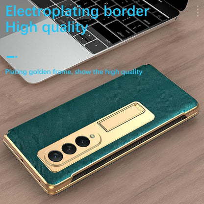 For Samsung Galaxy Z Fold4 5G Flip Case With Tempered Film - Textured Hinge - Cyan - Mekamart Australia