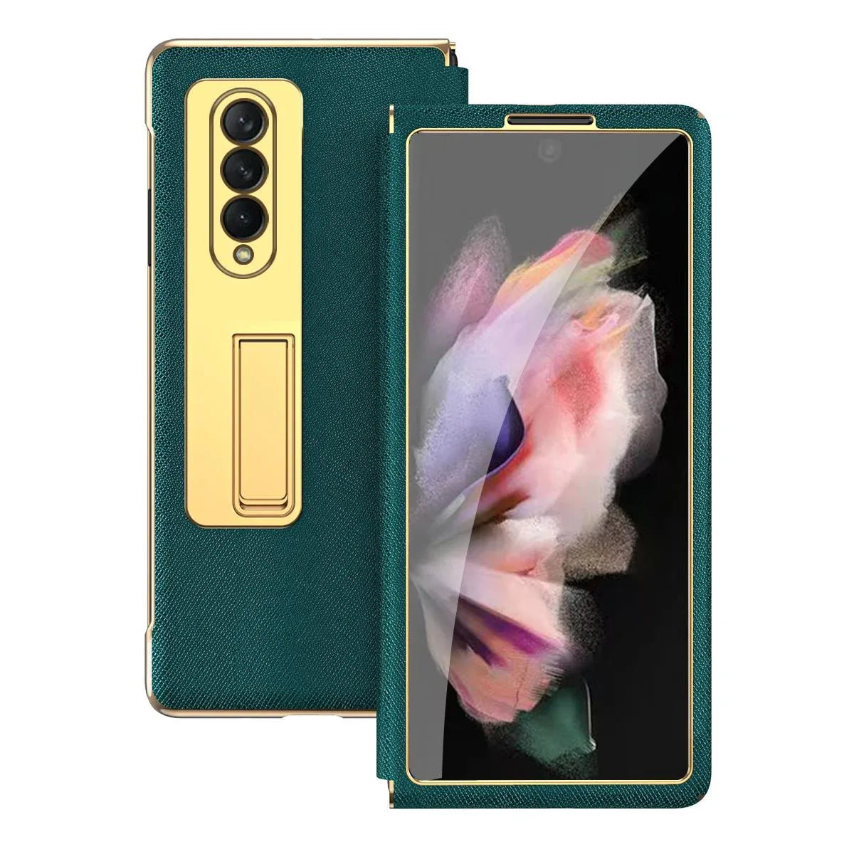 For Samsung Galaxy Z Fold4 5G Flip Case With Tempered Film - Textured Hinge - Cyan - Mekamart Australia