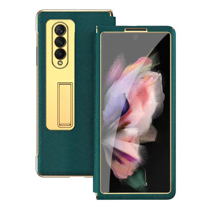 For Samsung Galaxy Z Fold4 5G Flip Case With Tempered Film - Textured Hinge - Cyan - Mekamart Australia