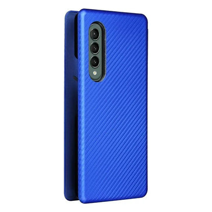 For Samsung Galaxy Z Fold4 5G Carbon Fiber Flip Leather Case - Brown - Mekamart Australia