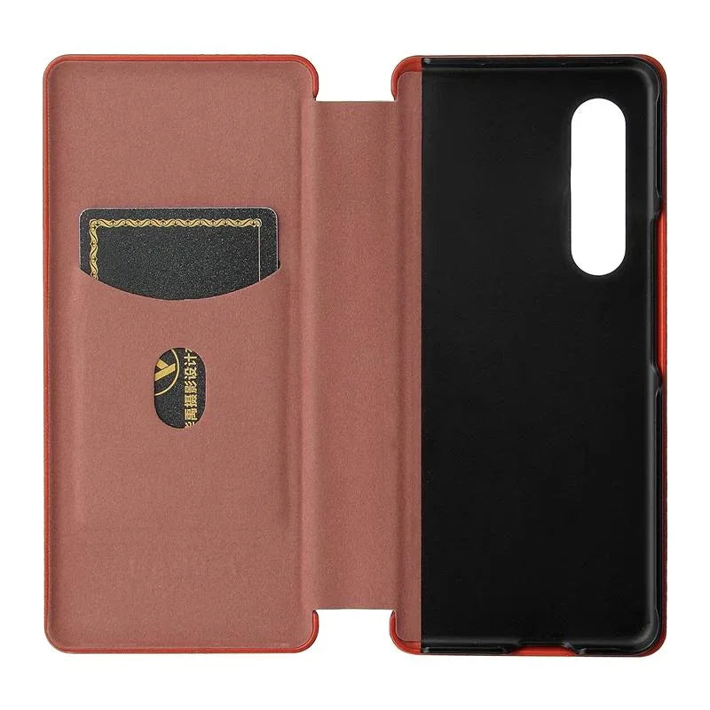 For Samsung Galaxy Z Fold4 5G Carbon Fiber Flip Leather Case - Brown - Mekamart Australia