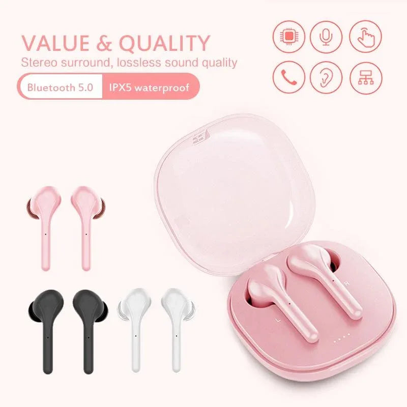 Wireless Stereo Sports Bluetooth Earphones with Charging Box - K88 Tws - Pink - Mekamart Australia