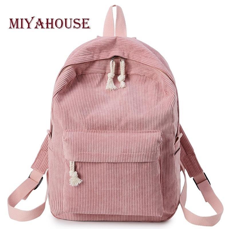 Girls' and Women Corduroy Backpack - School - Pink - Mekamart Australia