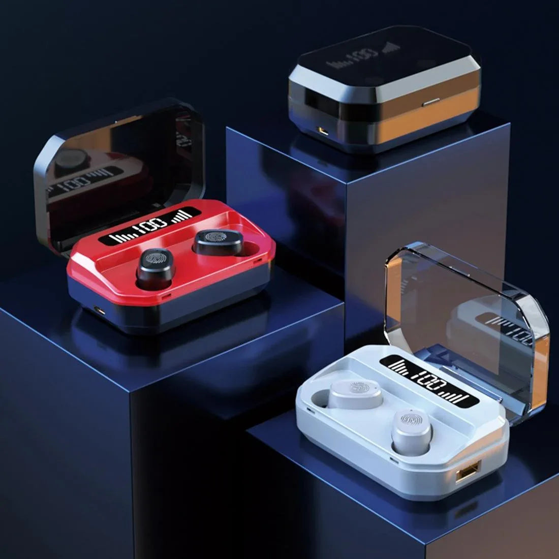 Wireless Bluetooth 5.0 Earbuds with Touch Display & Charging Case - Red - Mekamart Australia