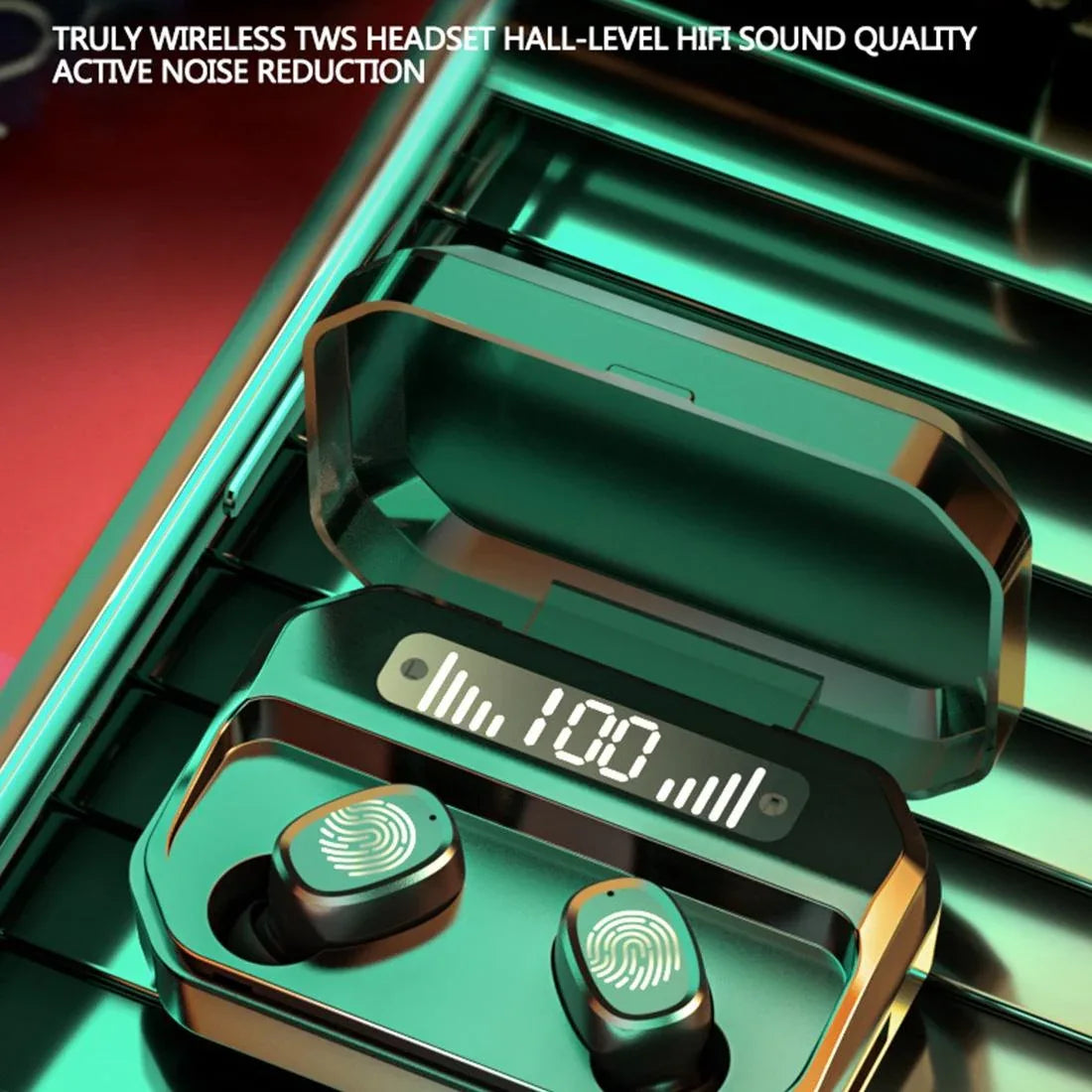 Wireless Bluetooth 5.0 Earbuds with Touch Display & Charging Case - Red - Mekamart Australia