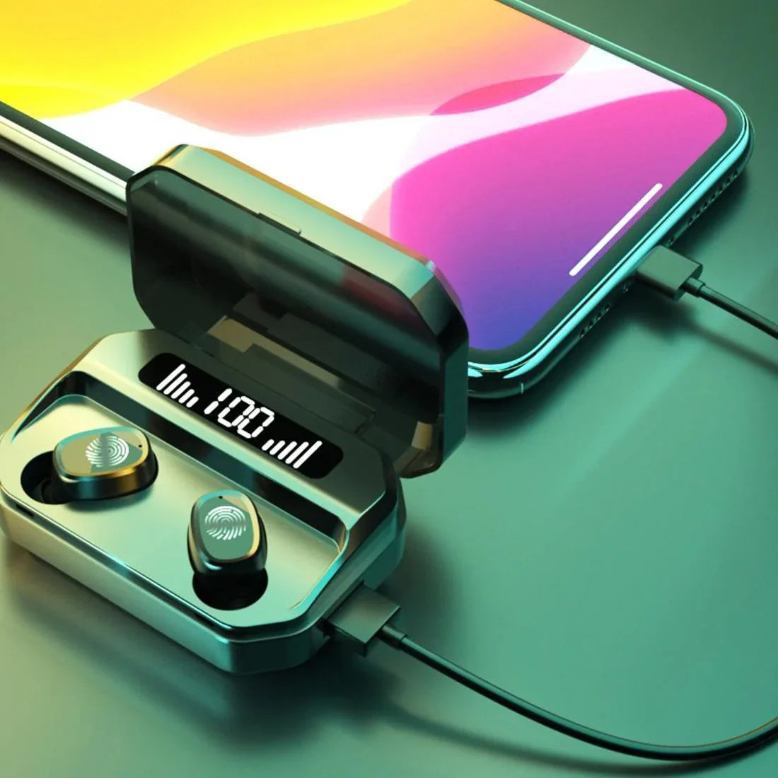 Wireless Bluetooth 5.0 Earbuds with Touch Display & Charging Case - Red - Mekamart Australia