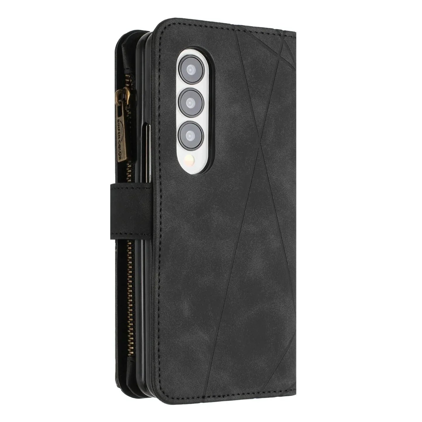 For Samsung Galaxy Z Fold4 5G Leather Zip Wallet With Rhombus Texture - Red - Mekamart Australia