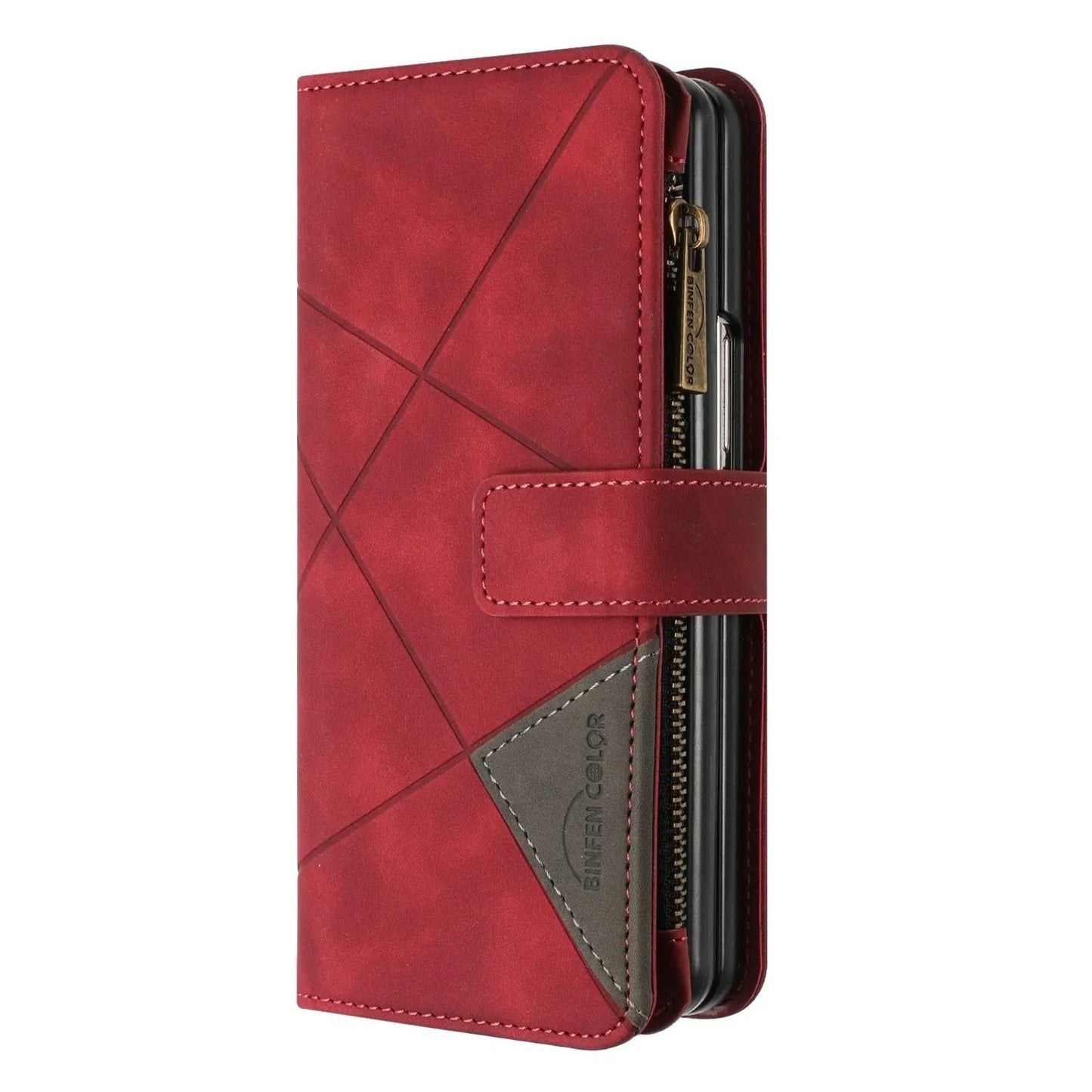 For Samsung Galaxy Z Fold4 5G Leather Zip Wallet With Rhombus Texture - Red - Mekamart Australia