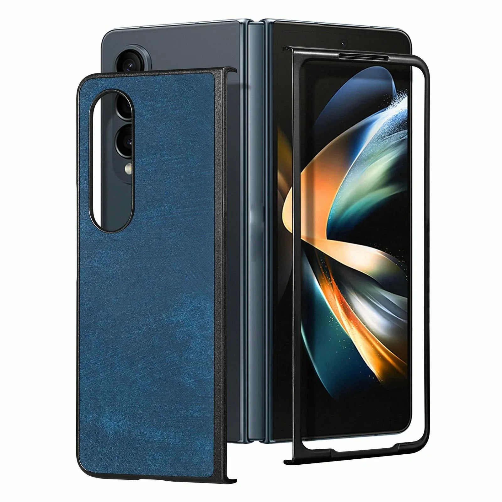 For Samsung Galaxy Z Fold4 5G Pu Back Cover - Solid Colour - Black - Mekamart Australia
